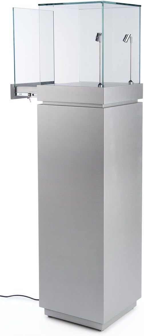 Glass Display Case for Floor, Includes 2 Spotlights, Enclosed Cabinet (Silver)