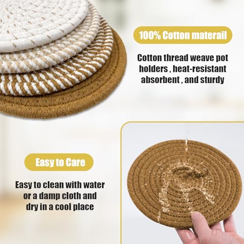 Image of Trivets for Hot Dishes, Hot Pads for Kitchen, 7'' Trivets for Hot Pots and Pans, Pot Holders for Kitchen, Pot Holders Heat Resistant 4-Pcs, Kitchen Essentials for New Home (Brown)