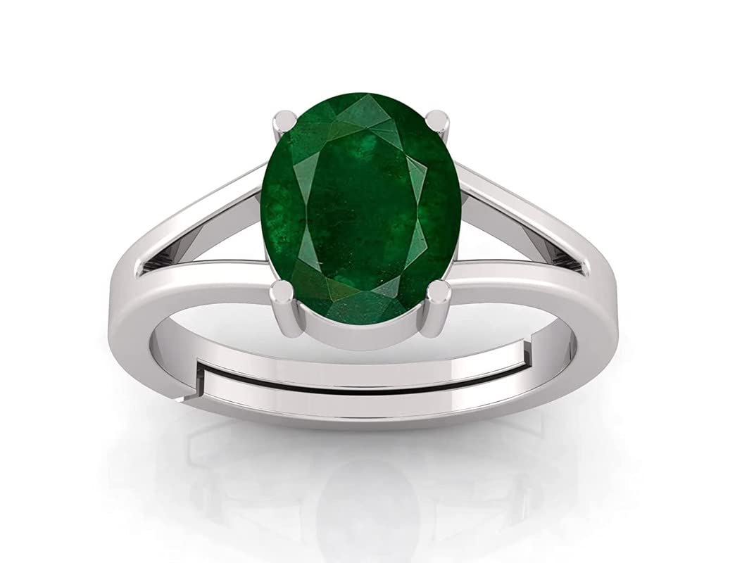 LMDPRAJAPATIS6.20 carat 925 Sterling Silver With stemp Dark Green Emerald Panna Natural Lab Tested Astrological birthstone Gemstone adjustable Ring For Men Or Women's