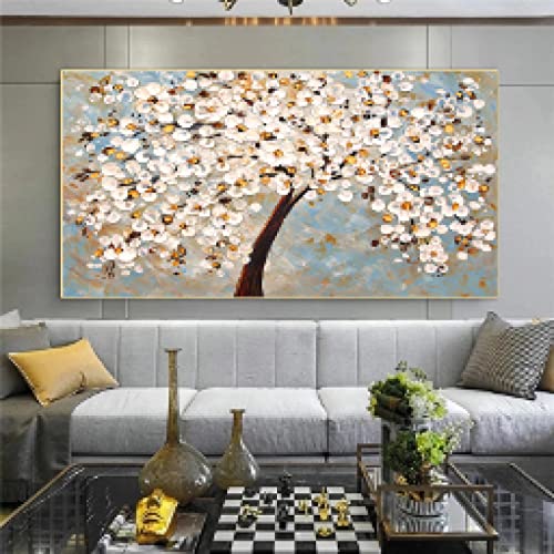 Peinture fleurs grand format pour habiller un mur vide arbre d'argent 60x120cm