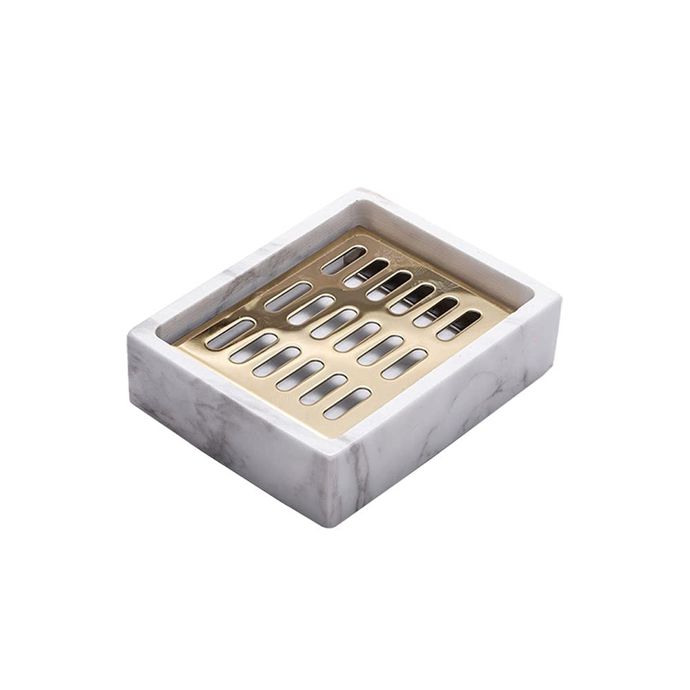 Jabonera Baño Plato de jabonera de mármol, bandeja de jabón de barra de doble capa, caja de caja de contenedores con tablero de drenaje ranurado desmontable Pequeña bandeja for baño, cocina d