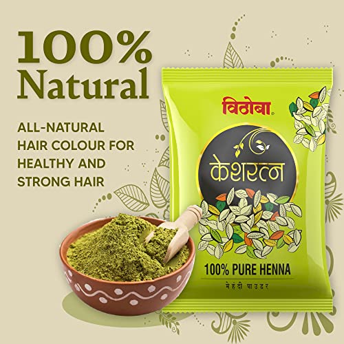 Image of Vithoba Keshratna 100% Pure Natural Henna Mehendi Hair Color /Dye Powder | Herbal Hair Colour for Men & Women | Full Coverage Of Gray Hair | 100% Organic & Chemical Free - Pack of 1