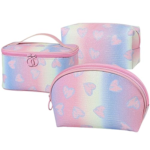 KKNE 3 PCS Neceser,Bolsas de Viaje,Neceser Playa,Neceser Viaje,Bolso Niña,Neceser Niña,Portátil, Amor con Purpurina (3pcs, Glitter Gradient)