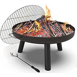 VOUNOT Fire Pit for Garden with Grate and Poker, Outdoor Patio Heater Charcoal Log Wood Burner, Fire Bowl for Bonfire, Camping, Diameter 60 cm