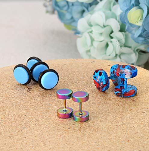 Sailimue 19 Pairs Stainless Steel Men Earrings Studs Ear Piercing Plugs Tunnel Screw Design Fake Gauges Earrings Flat Back Stud Earring Set For Men Women #TOP5