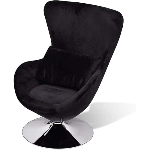 vidaXL Modern Swivel Armchair with Egg Shape - Black, Comfortable Seat with Removable Cushion, 360-Degree Swivel Mechanism, Made of Plywood and Iron