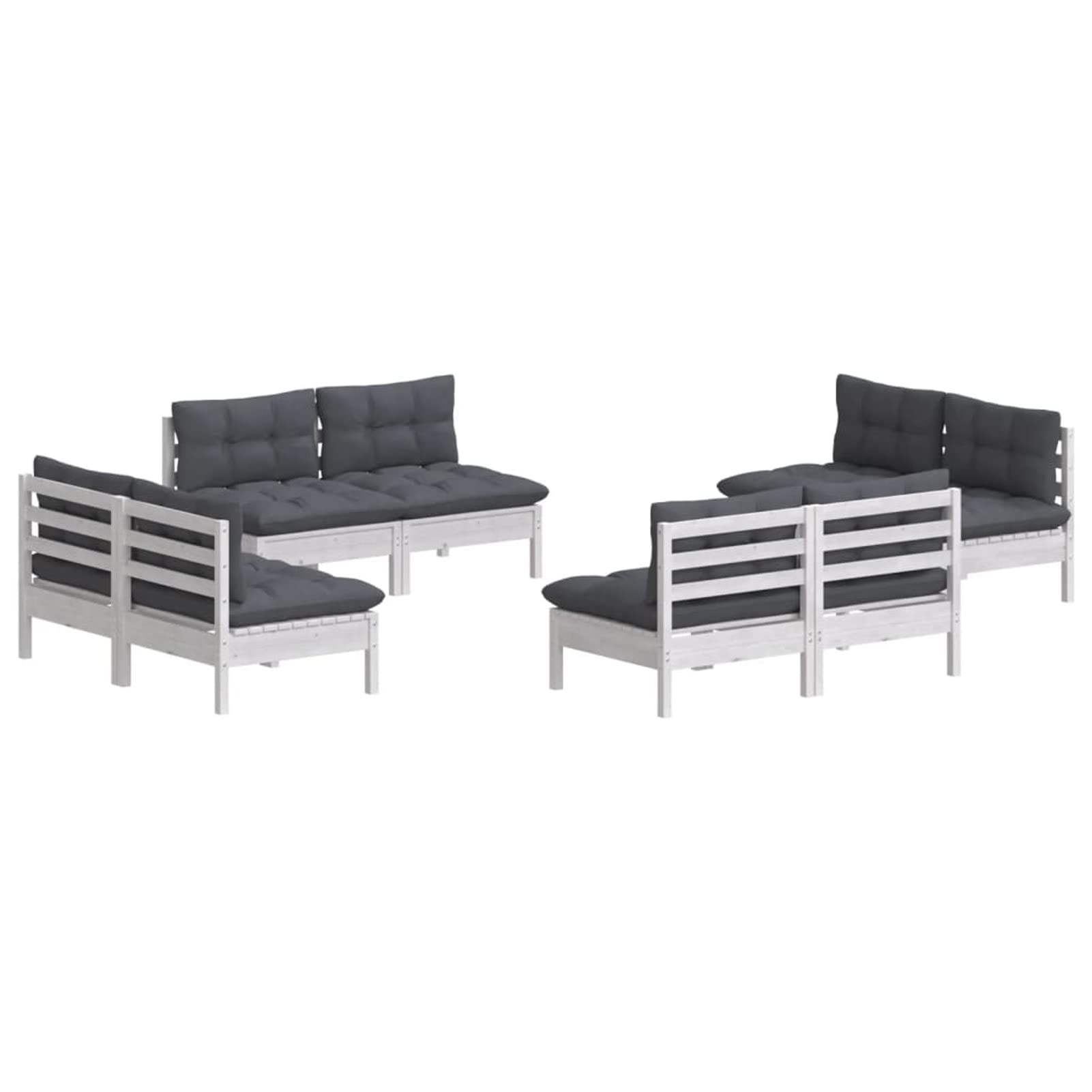 Juego de muebles de jardín de 8 piezas con cojines de color antracita, madera de pino, sofá de jardín, muebles de salón, balcón, terraza, jardín, salón de jardín