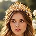 Yean Gold Leaf Wedding Headband Pearl Tiara Hair Band Rhinestone Bridal Hair Accessories for Women and Girls