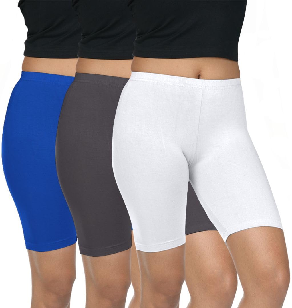 Pack of 3 Women Viscose Blend Solid Shorts (Blue)-image-1