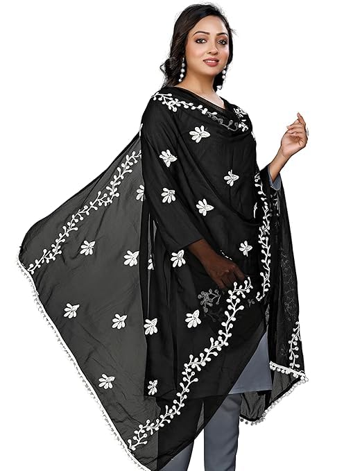 Women's Chiffon Phulkari Floral Dupatta with Lace Border – Soft & Lightweight2