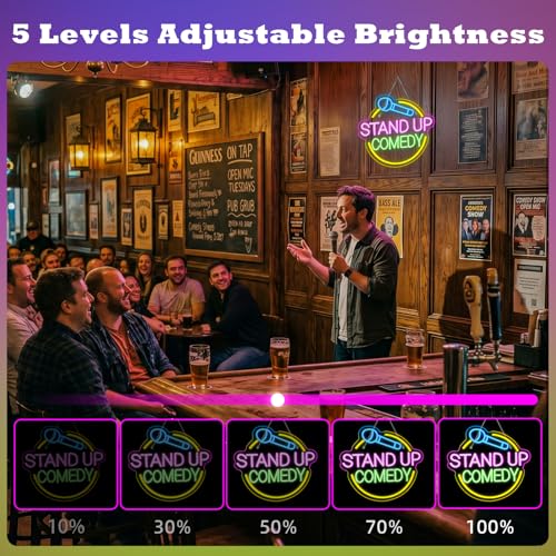 Image of Stand Up Comedy Neon Sign Led Colorful Neon Light for Wall Decor Usb Talk Show Light Up Signs for Live Funny Stand Up Show Beer Bar Man Cave Decorations