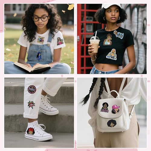 Image of 15Pcs Black Girl Magic Iron on Patches, Afro Girl Embroidered Applique Patches for Clothes, Hats, Jeans, Jackets, Backpacks, Dress