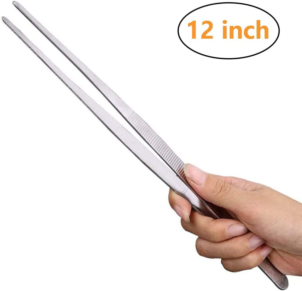 2 pinzas de cocina de acero inoxidable, pinzas finas culinarias de 12 pulgadas, pinzas de alimentos para cocinar pinzas con puntas dentadas de precisión para alimentos quirúrgicos y marinos (30 cm)
