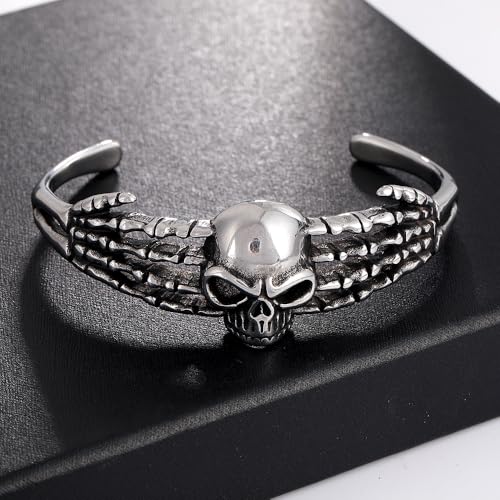 Gothic Skull Cuff Bracelet, Stainless Steel Skeleton Hands Bangle Bracelet, Punk Rock Jewelry Gift Women Men4
