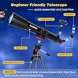 Telescope for Astronomy Adults Beginners(36X-450X), 90mm Aperture 900mm Professional Portable Refractor Astronomical Telescopes with Stainless Steel Tripod&Phone Adapter&Stargazing Mount&Carrying Bag - Image 4