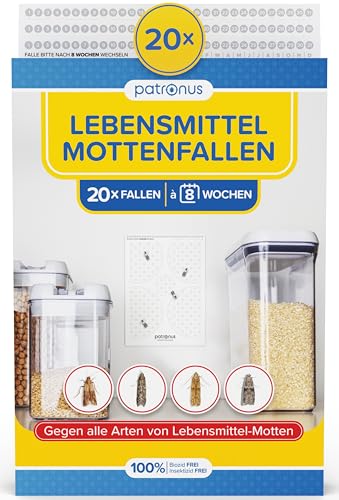 Lebensmittelmotten-Falle [20 Stück] - Mottenfalle gegen Lebensmittel-Motten mit maximaler Lockwirkung - Pheromonfalle mit Hochleistungs-Leim zur Befallsermittlung