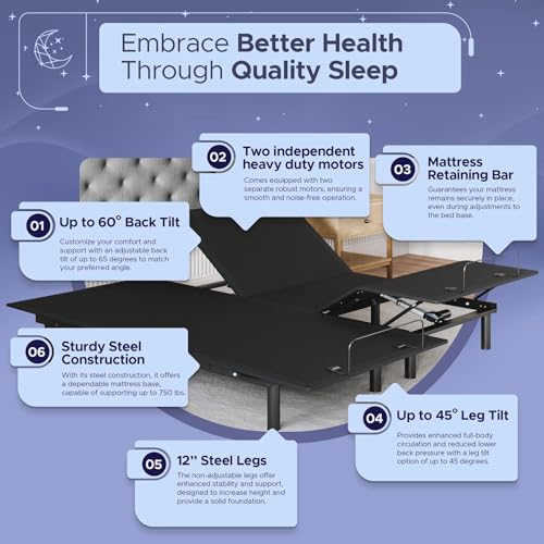 Image of Celestial Aurora Adjustable Bed Base (Frame) + 12 inch Gel Memory Foam Mattress (Medium Soft), Easy Assembly, Head and Foot Lift, Zero Gravity, Memory Positions, CertiPUR-US Bed - Split King