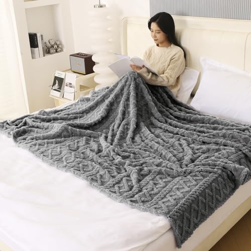 Image of HOKIPO Fleece AC Throw Blanket Double Bed Queen, 200X230 Cm / 6.5X7.5 Feet, Dark Grey (AR-5743-DGRY)