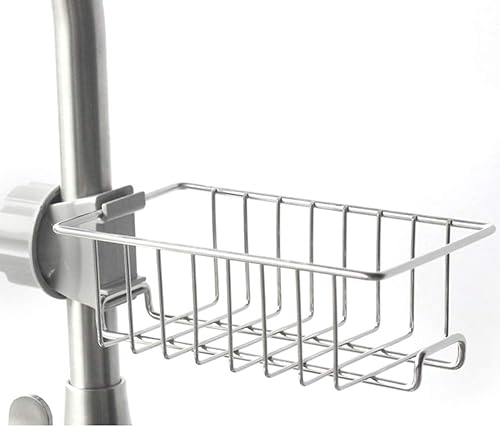Organizador de fregadero de cocina de acero inoxidable, estante para grifo, estante ajustable, plata, 1 estante