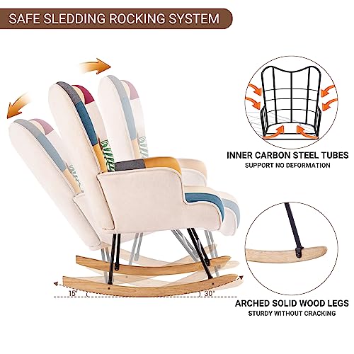 K Knowbody Rocking Chair Nursery, Boho Nursery Glider Rocker Modern Accent Chair For Bedroom, Living Room, Tufted Upholstered Armchair With Linen Fabric, Nursing Chairs For Mom And Baby, Bright Color #TOP4