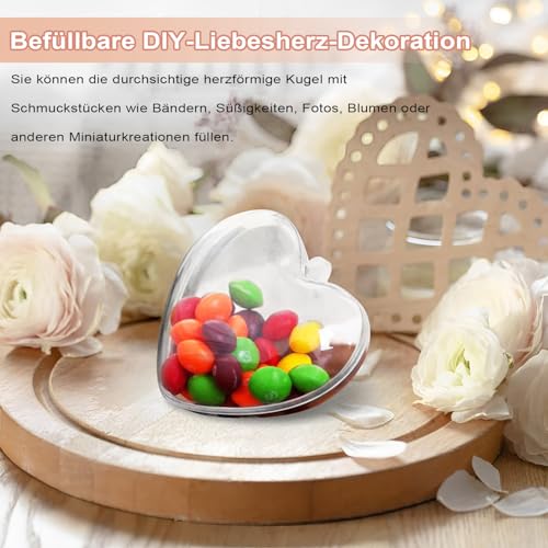 LATRAT 10 Stück Durchsichtiger Herz Kunststoff Befüllbare Durchsichtige Hängende Kugeln mit Aufhängeöse Hochzeit Valentinstag Hängende Dekoration