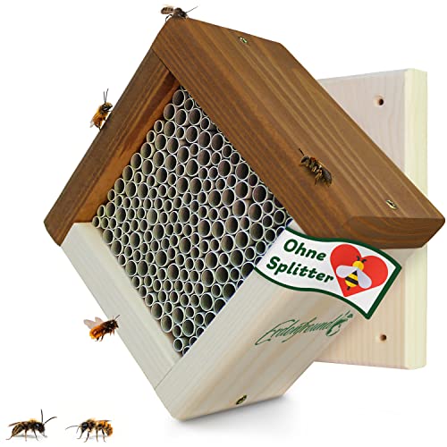 ERDENFREUND® Wildbienenhotel regenfeste Graspapier Nisthülsen 5-8 mm für mehrere Arten Insektenhotel 100 % splitterfrei ohne Bienenflügel zu verletzen (Vorgebohrte 4-Fach Aufhängung) Cover