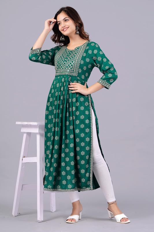 Image of NEW4U Women's Sequin Zari Embroidery Printed Naira Cut Kurti