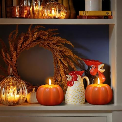 Image of Wondise Fall Decorations Flameless Wax Pumpkin Candles with 6H Timer, Orange Battery Operated LED Candles Fall Decor for Thanksgiving Gifts, Autumn Farmhouse Harvest Decor for Home Decoration