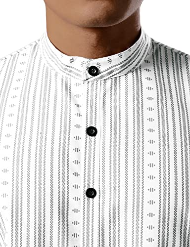 JOGAL Mens Striped Henley Shirt Short Sleeve Traditional African Style Dashiki Shirts4