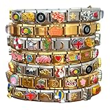 Present Realm Custom Italian Charm Bracelet, 18 Unique Vintage Y2K Charms Stainless Steel Silver or Gold Bracelet for Women and Men, 1 Bracelet Fully Assembled & Ready to Wear