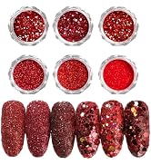6 Boxes Red Nail Glitter Chrome Powder for Nails, 3D Holographic Pigment Powder Nail Art Flakes R...