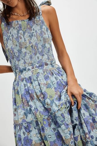 Image of Women Y2k Boho Maxi Dress Tie Shoulder Backless Strappy Tiered Flowy Dress 2024 Summer Floral Beach Sundress