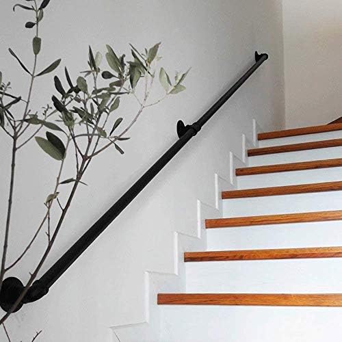 Modern Black Metal Wrought Iron Stair Railing Kit - Wall Mounted Balustrade for Terraces, Balconies, Parapets, and Banisters - 250cm Long, Durable Handrail Brackets