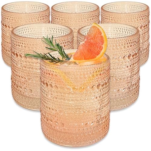 Kate Aspen Rose Gold Cups Pink Hobnail Beaded Drinking Glasses Set of 6-10 oz Vintage Glassware Set Cocktail Glass Set, Juice Glass, Water Cups | Makes A Great Hostess Gift, Gift for New Home Owners