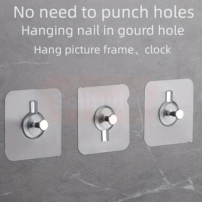 Image of Photo Frame Hooks for Wall Without Drilling - 10 Pack Self Adhesive Wall Hooks Heavy Duty | Nail Free Strong Sticky Hooks for Hanging Photo Frames, Wall Decor, Keys & Home (Wall Hooks PACK OF 10)