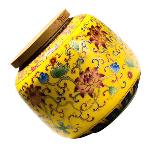 SUPVOX Recipiente Hermético de Cerámica Esmaltada 400 Ml con Tapa de Madera, Tarro Mini Sellado para Almacenar Té Pu-erh, 9.5x9.5x8.5 Cm, Contenedor Decorativo para Cocina