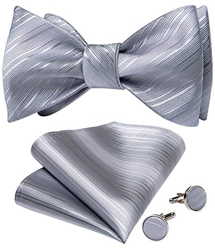 Image of DiBanGu Men Bow Tie Paisley Striped Self-Bow Tie for Men and Silk Woven Bowtie Pocket Square Cufflinks Wedding Party