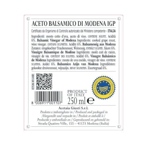 Giusti - Aceto Balsamico Di Modena Igp 1 Medaglia D'argento - Champagnotta 250Ml - 2