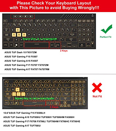 2 peças de capa de teclado para ASUS TUF Gaming 2023 2022 F15 FX507 FX507VU / F17 FX707, TUF Dash 15