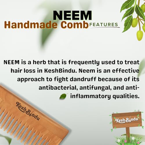 Image of Handmade Kacchi Neem Wooden Comb For Men & Women Detangling, Frizz Control & Shine, Suited For All Hair Diffrent Type of Kangi Combo Pack 2pis (Wide Tooth + Dual Tooth)
