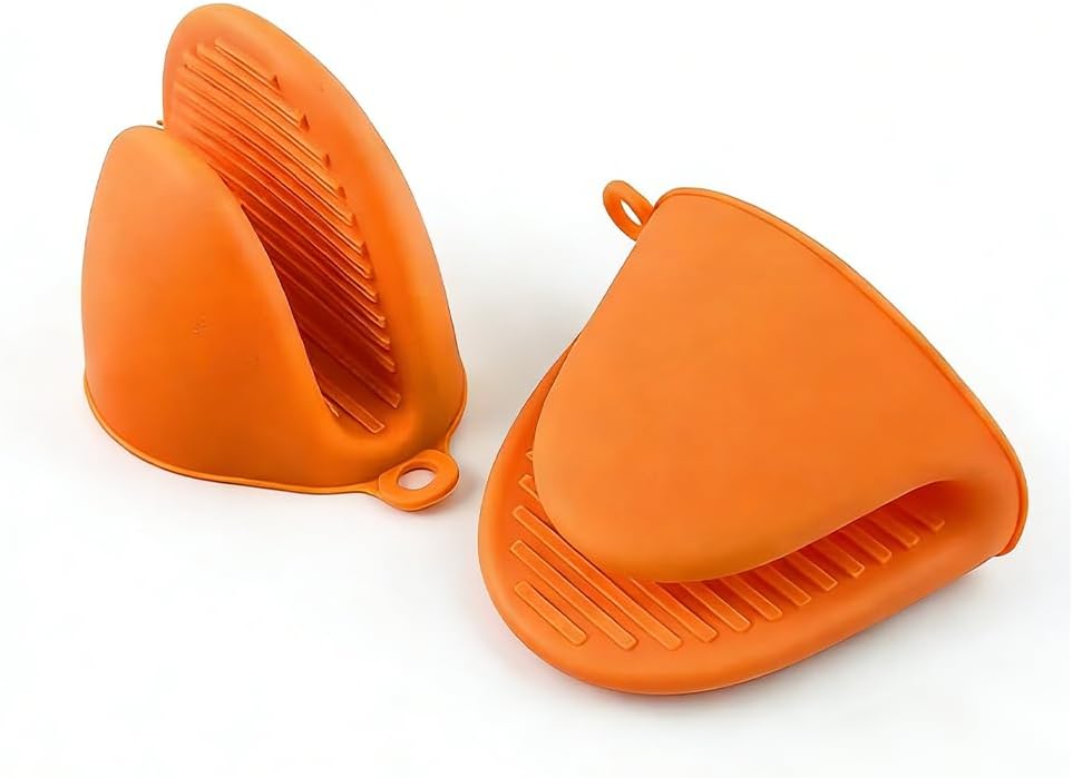 Kitchen Take Clip Plate Bowl Ware Home Cooking Oven Universal Silicone Two Fingers Clip Hand, 2 Pcs Orange