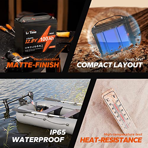 Litime 12V 100Ah Mini Lifepo4 Battery, 4000~15000 Deep Cycles Lithium Battery With Upgraded 100A Bms, 10-Year Lifespan, Max. 1280Wh Energy, Perfect For Rv, Solar, Trolling Motor, 2 Pack #TOP4