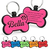 Dog Tags Personalized for Pets Silicone Dog Tag Dog Name Tags Personalized Dog Tags Custom Dog Tags Dog ID Tags Personalized Silent Dog Tag Engraved with Any Text (Pink Bone)