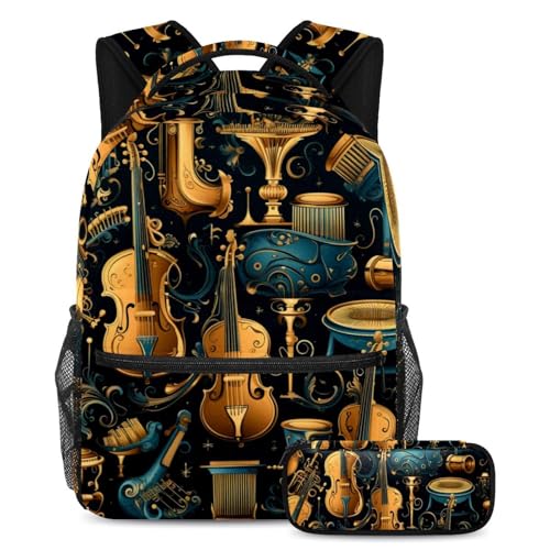 Cartable grande capacité guitare colorée avec trousse scolaire pour étudiant et ado