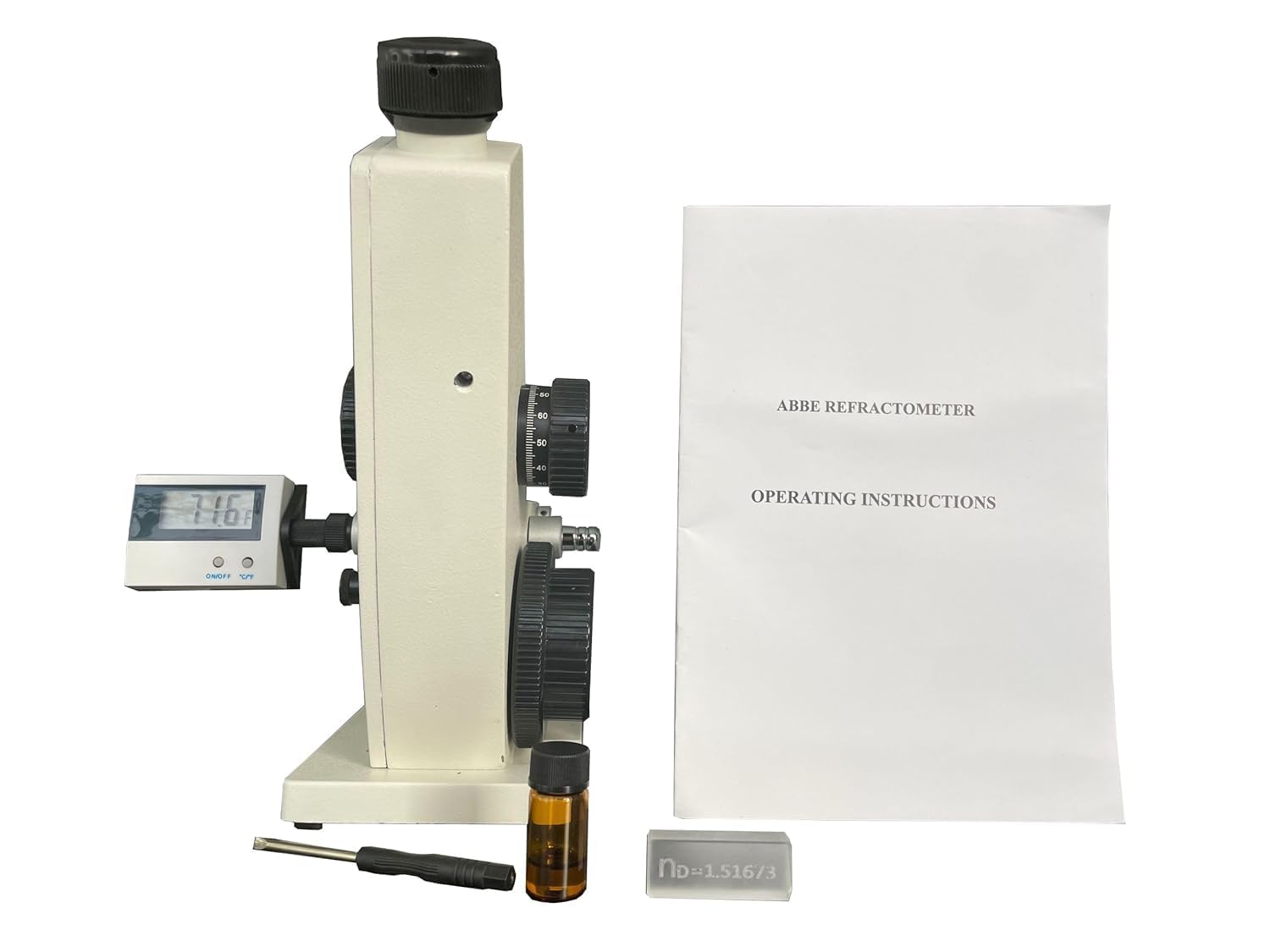 Abbe Refractometer Lab Monocular ABBE Refractometer with Visual Aiming Optical Dial Reading and Digital Temperature Display Refractive Index 1.3000-1.7000nD