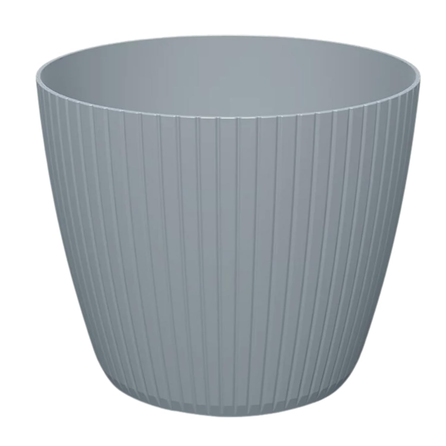 B2C Round Flower pot Planter Vertical Lines Textured Plastic Durable Home Indoor (Pine Green, 1.3L (W138mm x H 115mm))