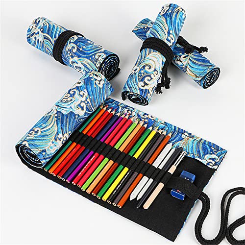 Diyomr 24/36/72 Slots Pencil Wrap Pencil Rolls, Artist Colored Pencils Roll Up Bag Short Brushes Pouch Case Pencils Organizer For Drawing Coloring And Sketching (Blue Ocean, 36Slots) #TOP2