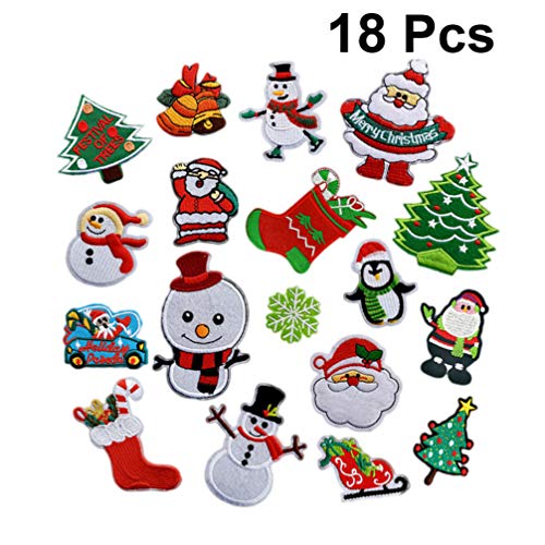 Sewacc Christmas Patches 18 Pcs Diy Applique Clothes Patches Patchwork Stickers Christmas Iron On Patches Embroidered For Bags Decoration Jeans #TOP1