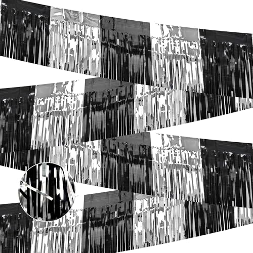 Image of 4 Packs Total 39 Ft Parade Floats for Trailer Car, Black Gold Silver Foil Fringe Garland Tinsel Streamers Banner Table Skirts for Graduation Homecoming New Year's Eve Birthday Party Decor