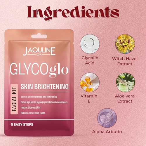Image of JAQULINE USA Glyco Glo Facial Kit | Glycolic Acid Facial Treatment | Brightens Skin | Fades Pigmentation | Exfoliates & Rejuvenates | Unisex Home Facial Kit